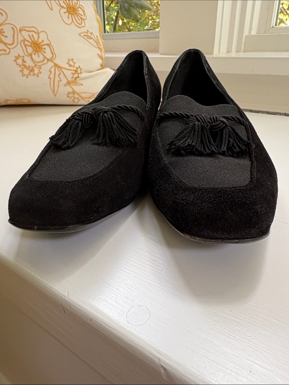 Suede Salvatore Ferragamo Black Tassel Slip-On Loafers, size 8 B - Picture 5 of 9